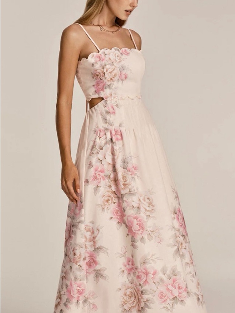 Commense Pink Floral Scallop-Edge Maxi Dress with detailed back and side cutouts - Picture 5 of 5